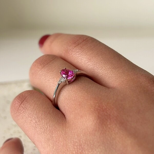 Anel Liana gota zircônia turmalina pink prata 925
