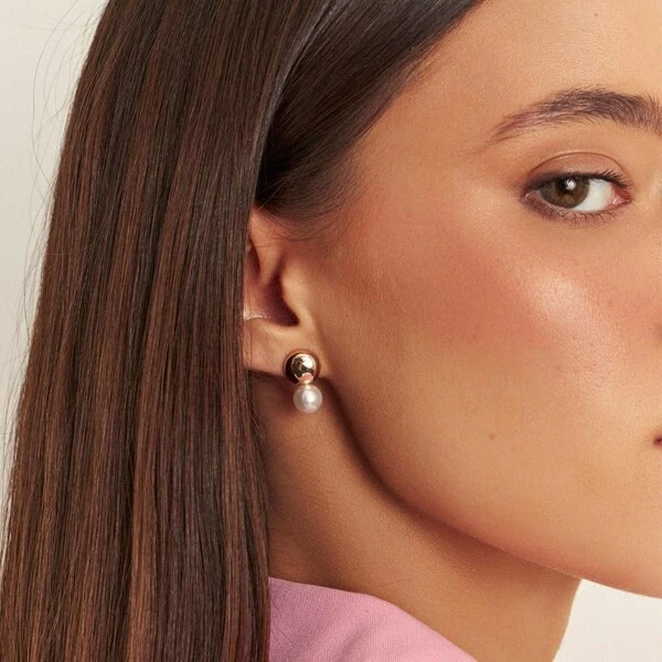 Brinco Lune liso com pérola ouro