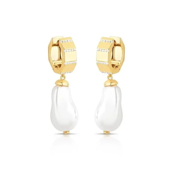 Brinco argola Pearl Soft pérola barroca shell ouro