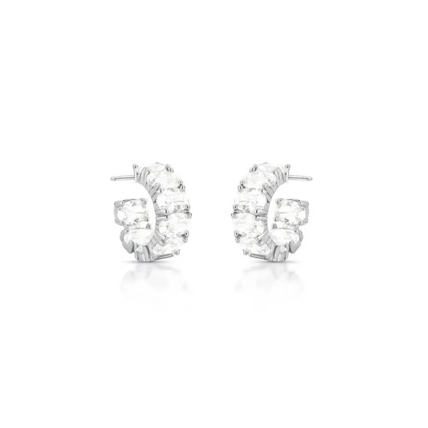 Brinco meia argola Kim zircônias brancas ródio branco