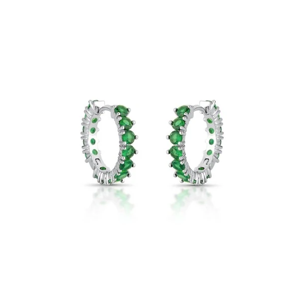 Brinco argola Mabel zircônias esmeralda ródio branco