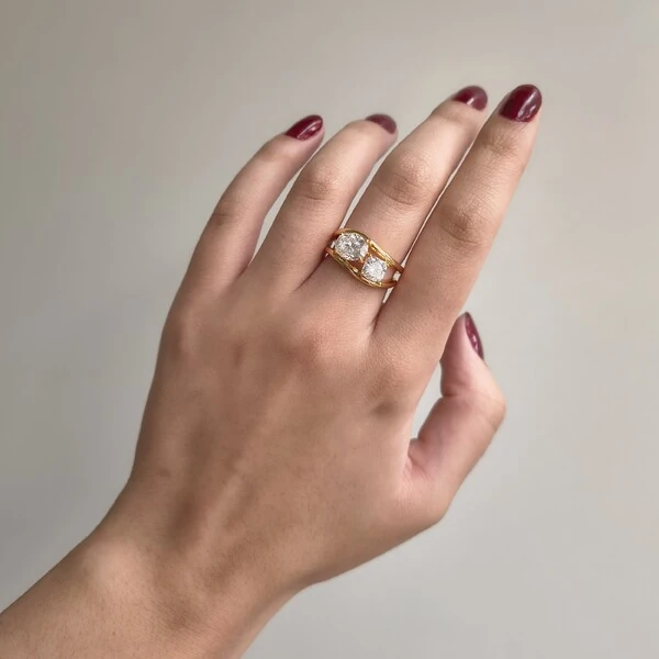 Anel Groove Moissanite prata 925 banho ouro