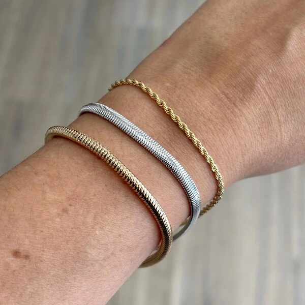 Pulseira malha laminada ródio branco (4mm)