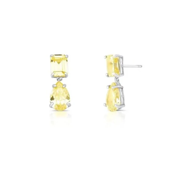 Brinco Aurora zircônias fancy yellow ródio branco