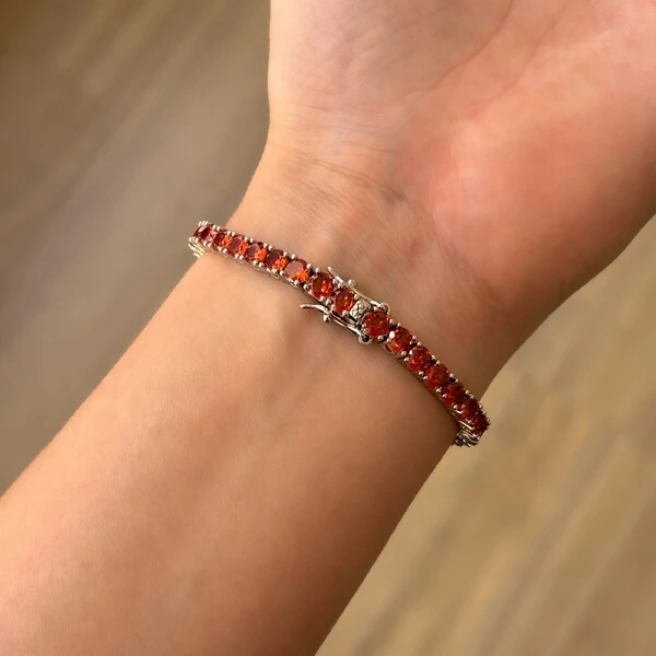 Pulseira classic riviera zircônias laranja ródio branco (4mm)