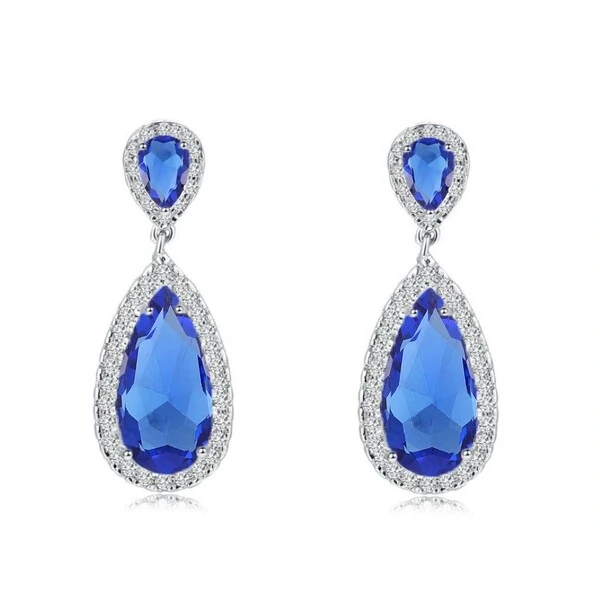 Brinco Harbour gota zircônia azul safira ródio branco