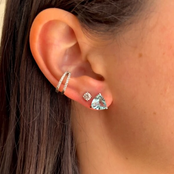 Brinco trillion zircônia água marinha prata 925 (8mm)