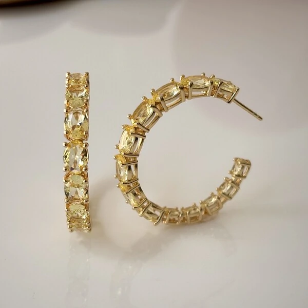 Brinco argola Paris zircônias fancy yellow ouro