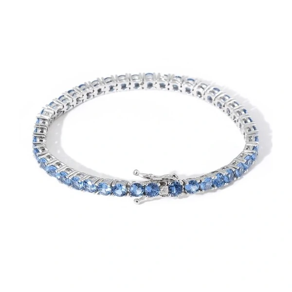 Pulseira classic riviera zircônias água marinha ródio branco (4mm)