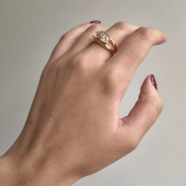 Anel Groove Moissanite prata 925 banho ouro