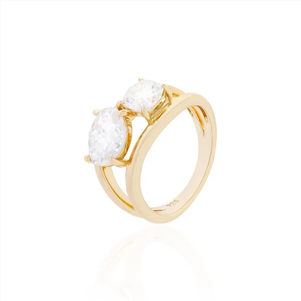 Anel Groove Moissanite prata 925 banho ouro