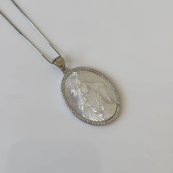 Colar Nossa Senhora das Graças madrepérola prata 925