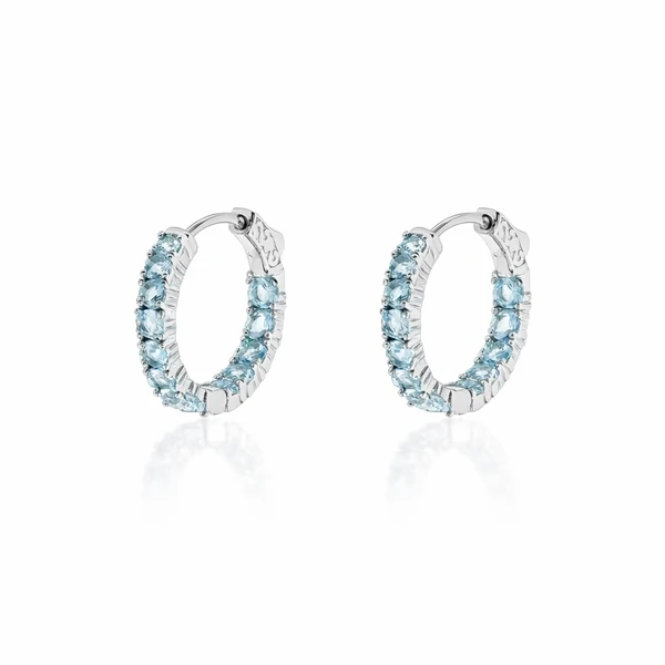 Brinco argola Mila zircônias água marinha ródio branco