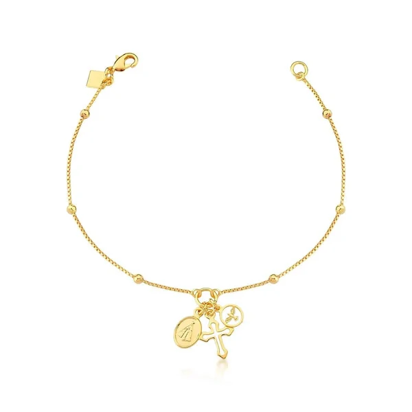Pulseira com pingentes religiosos ouro