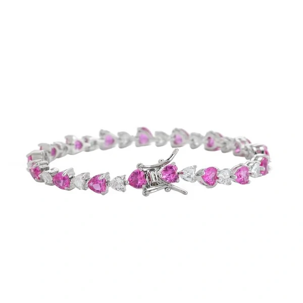 Pulseira riviera Love zircônias turmalina pink ródio branco