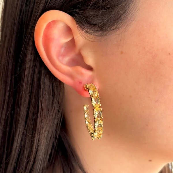 Brinco argola Paris zircônias fancy yellow ouro
