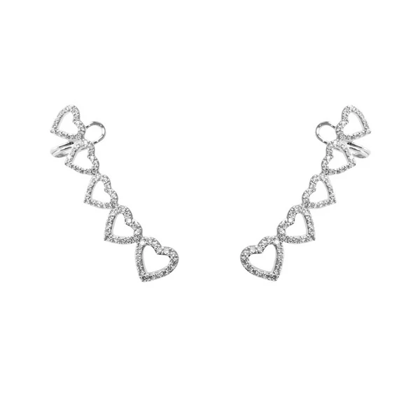 Brinco ear cuff hearts cravejado ródio branco