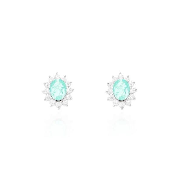 Brinco Carol oval esmeralda colombiana fusion ródio branco