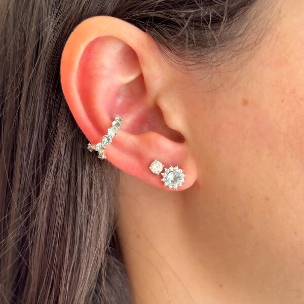 Piercing fake Sky zircônias água marinha prata 925