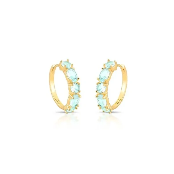 Brinco argola Lana zircônias água marinha ouro