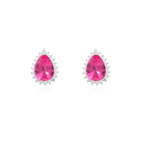 Brinco Lola gota zircônia turmalina pink prata 925