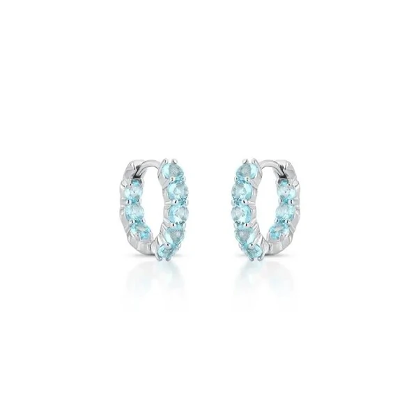 Brinco argola Nina zircônias água marinha ródio branco