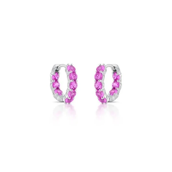 Brinco argola Nina zircônias turmalina pink ródio branco