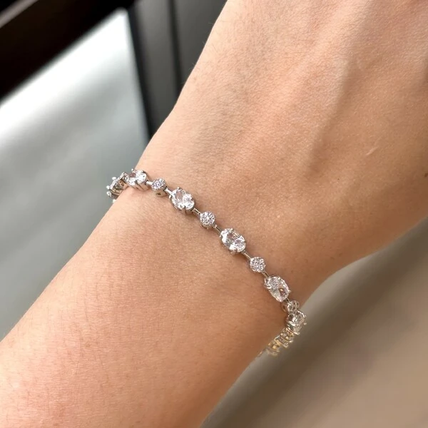 Pulseira riviera Anna zircônias brancas ródio branco