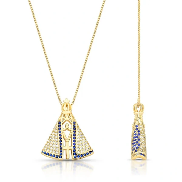 Colar com pingente dupla face Nossa Senhora Aparecida ouro