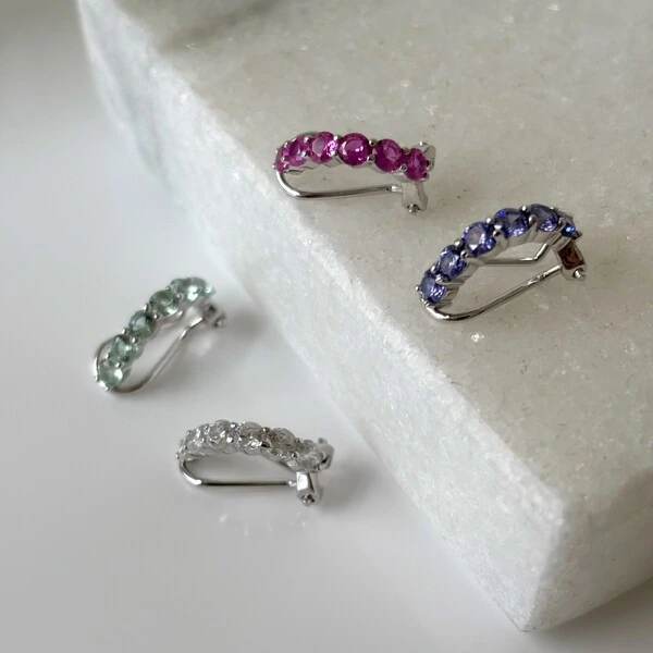 Piercing fake Sky zircônias água marinha prata 925