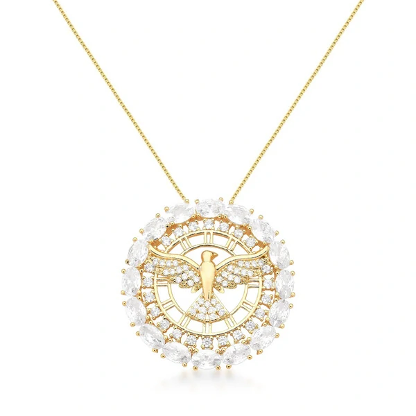Colar pingente Espírito Santo zircônias ouro