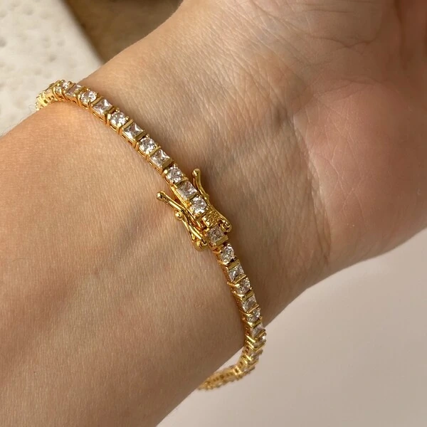 Pulseira riviera Carina zircônias brancas ouro