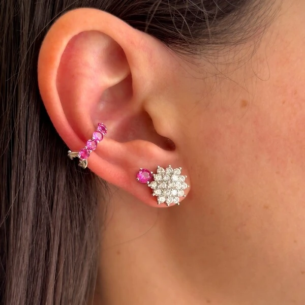 Brinco redondo zircônia turmalina pink prata 925 (4mm)