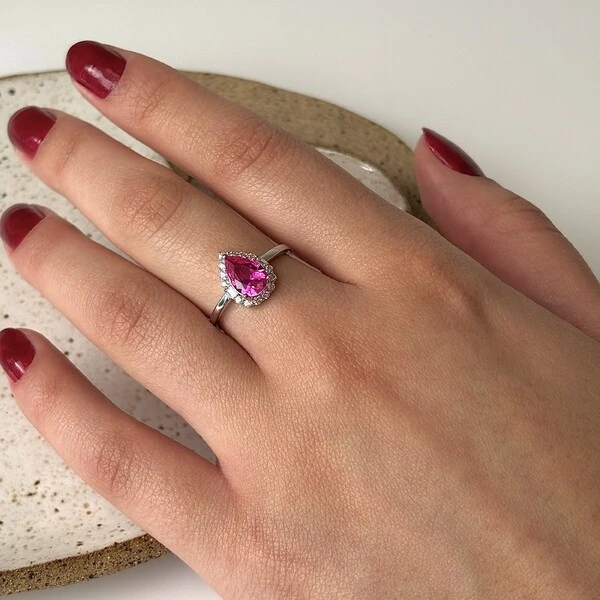 Anel Thay gota zircônia turmalina pink prata 925