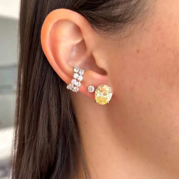 Brinco Lorena oval zircônia fancy yellow prata 925