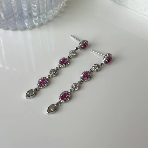 Brinco Dinah gotas zircônia turmalina pink ródio branco