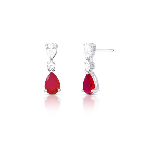 Brinco Alice gotas zircônia vermelha ródio branco