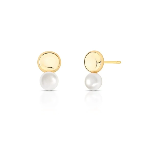 Brinco Lune liso com pérola ouro