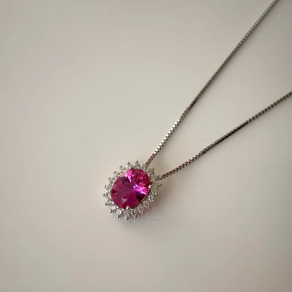 Colar mini Intense oval zircônia turmalina pink prata 925