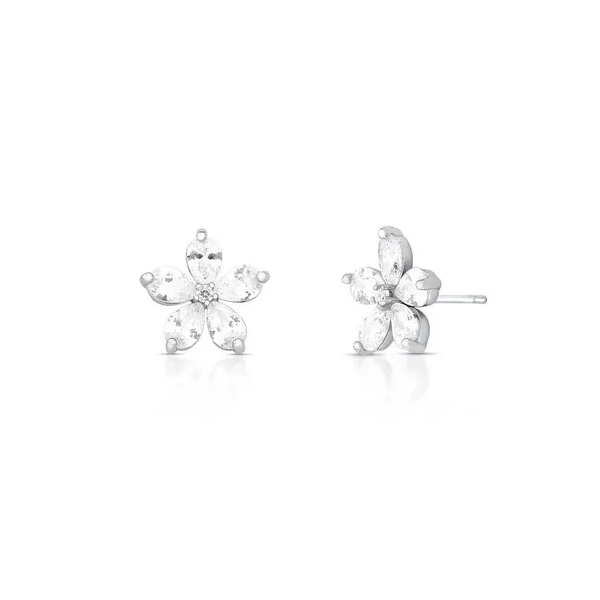 Brinco Lótus zircônias brancas ródio branco