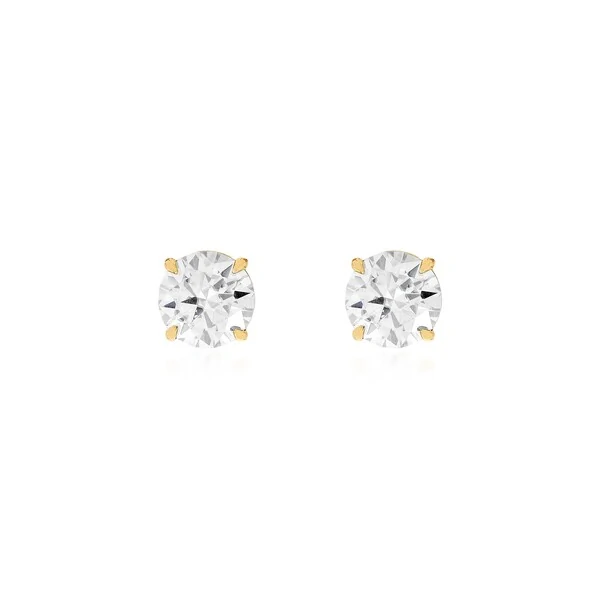 Brinco solitário ponto de luz Moissanite prata 925 banho ouro (8.0mm)