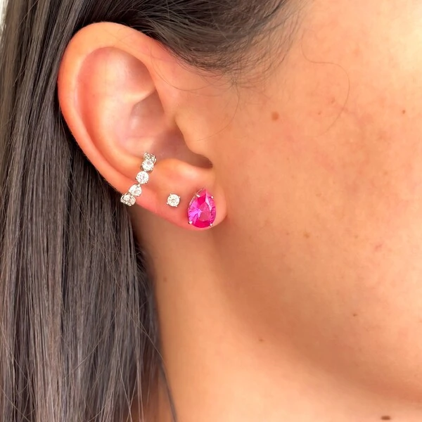 Brinco gota Ivy zircônia turmalina pink prata 925