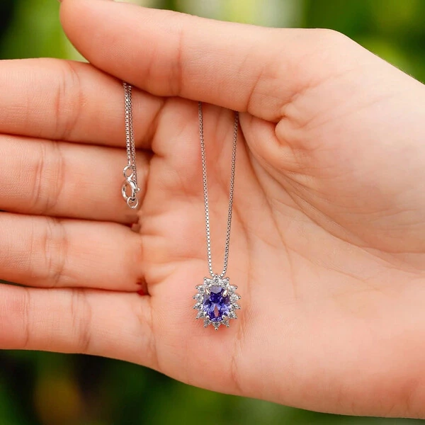 Colar oval cravejado zircônia tanzanita prata 925