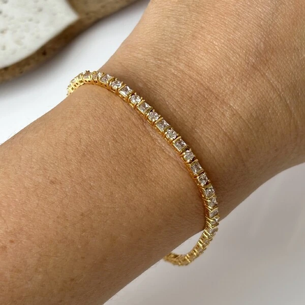 Pulseira riviera Carina zircônias brancas ouro