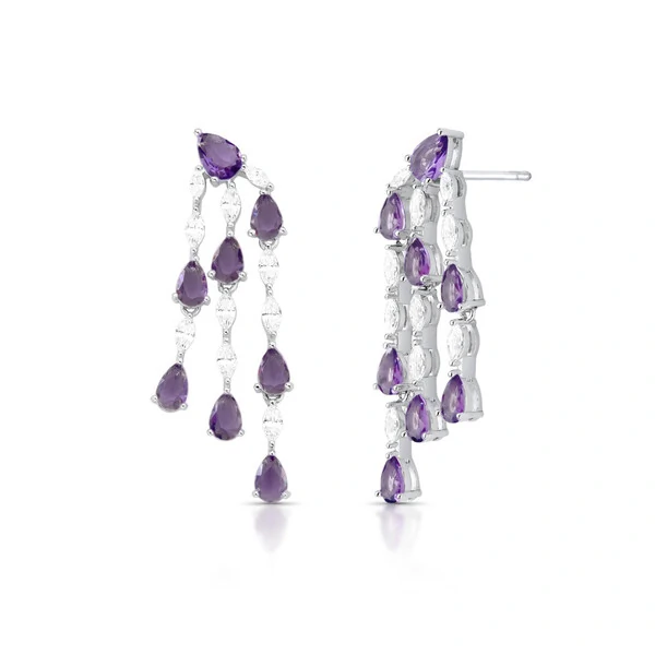 Brinco Esther gotas zircônias tanzanita ródio branco