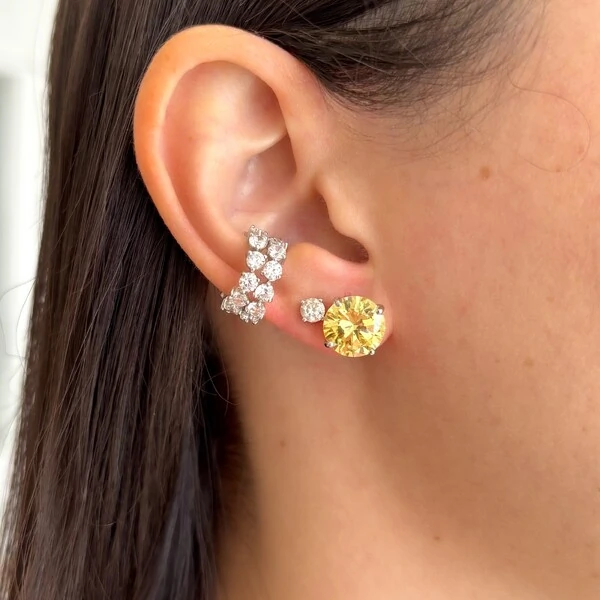 Brinco redondo zircônia fancy yellow prata 925 (10mm)