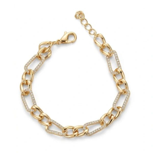 Pulseira elos cravejados ouro