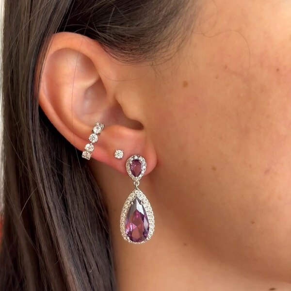 Brinco Harbour gota zircônia ametista ródio branco