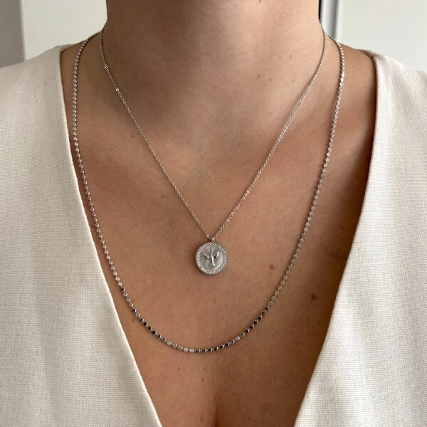 Colar Espírito Santo com madrepérola e zircônias ródio branco