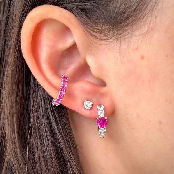 Piercing fake Sandy zircônias turmalina pink ródio branco